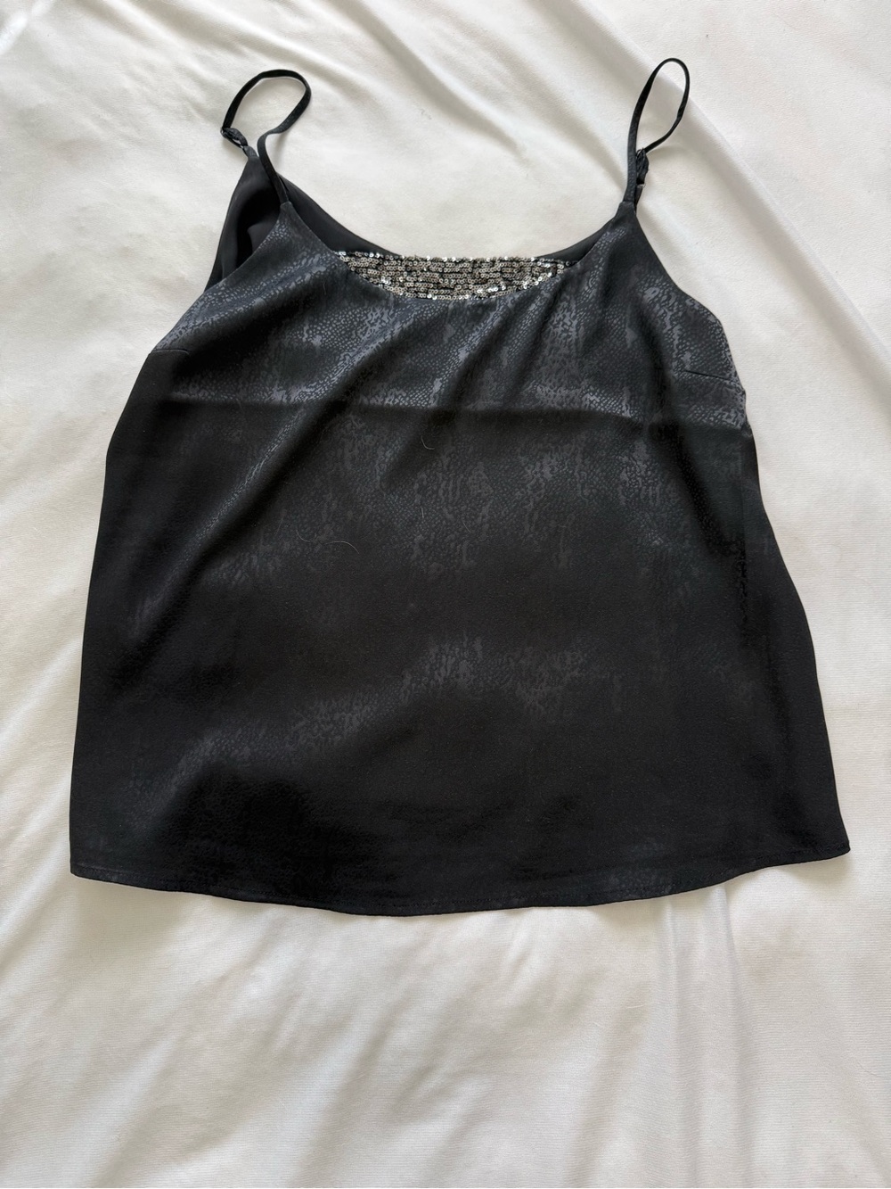 Maurices Black Satin Camisole with Sequin-Trim Neckline